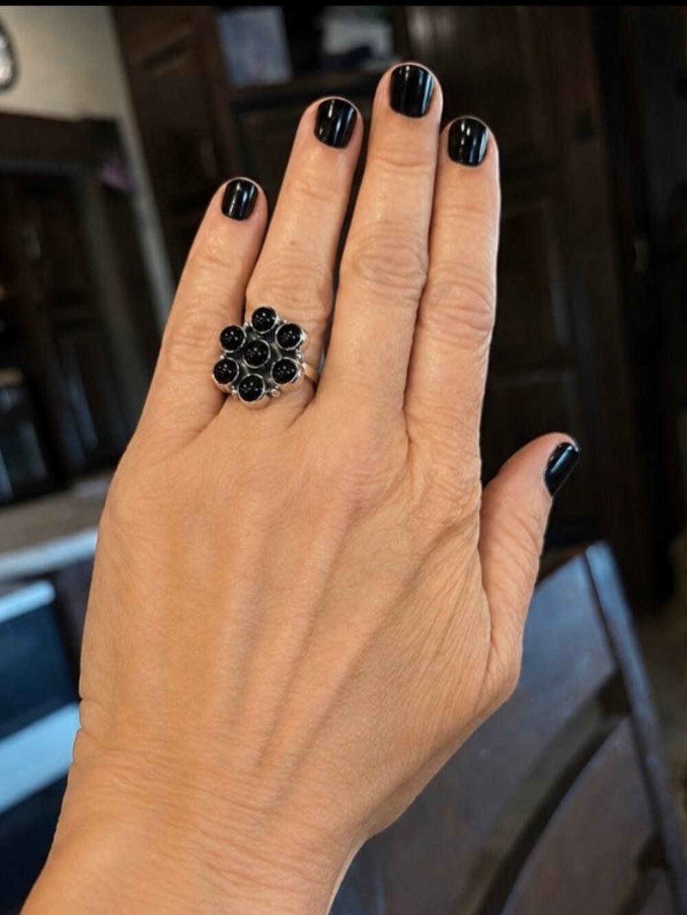 Black Onyx Small Cluster Ring Sterling Silver  Size 6–9